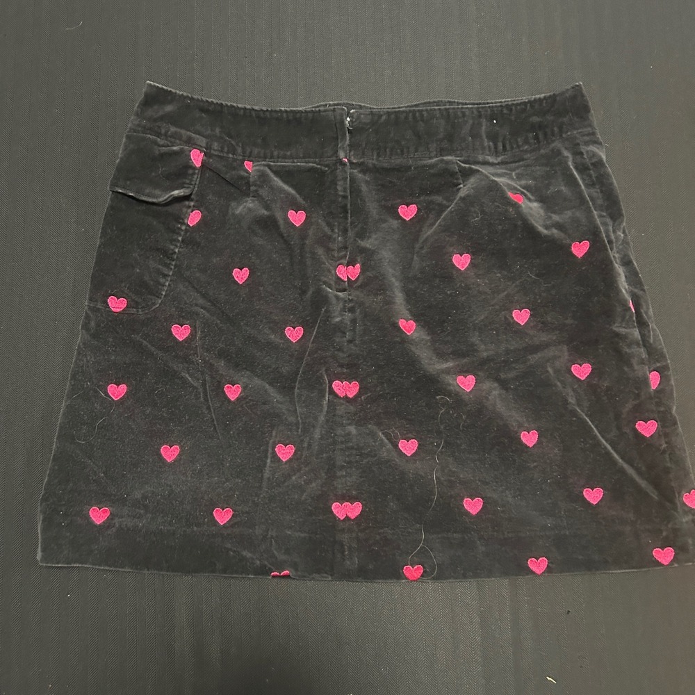 Lilly Pulitzer Black Corduroy Heart Embroidered Mini Skirt Size 14 Pink Hearts